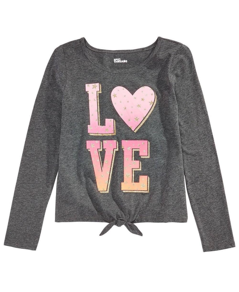 NWT Epic Threads Girls Long Sleeve Love Graphic Blouse Youth Size Medium